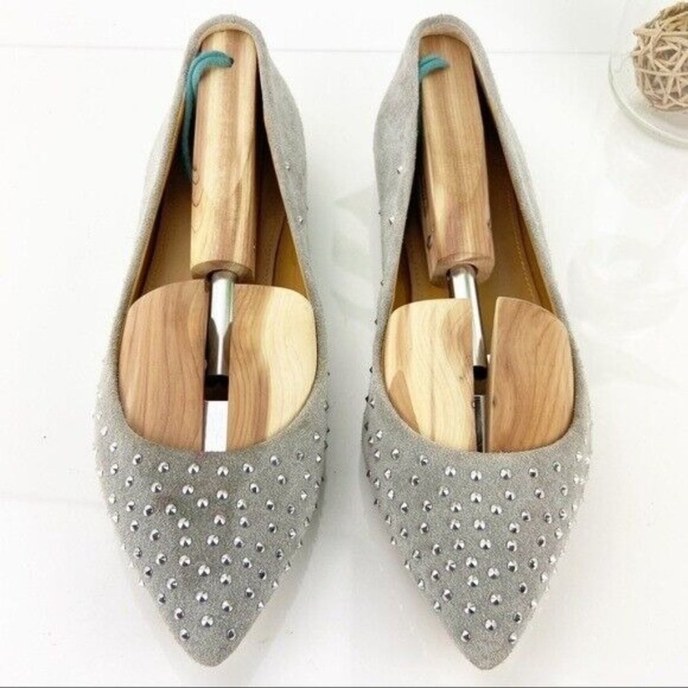 J Crew Women's Ballet Flat Size 8.5 Pointed Suede Light Gray Silver Beads Comfy - Picture 4 of 12